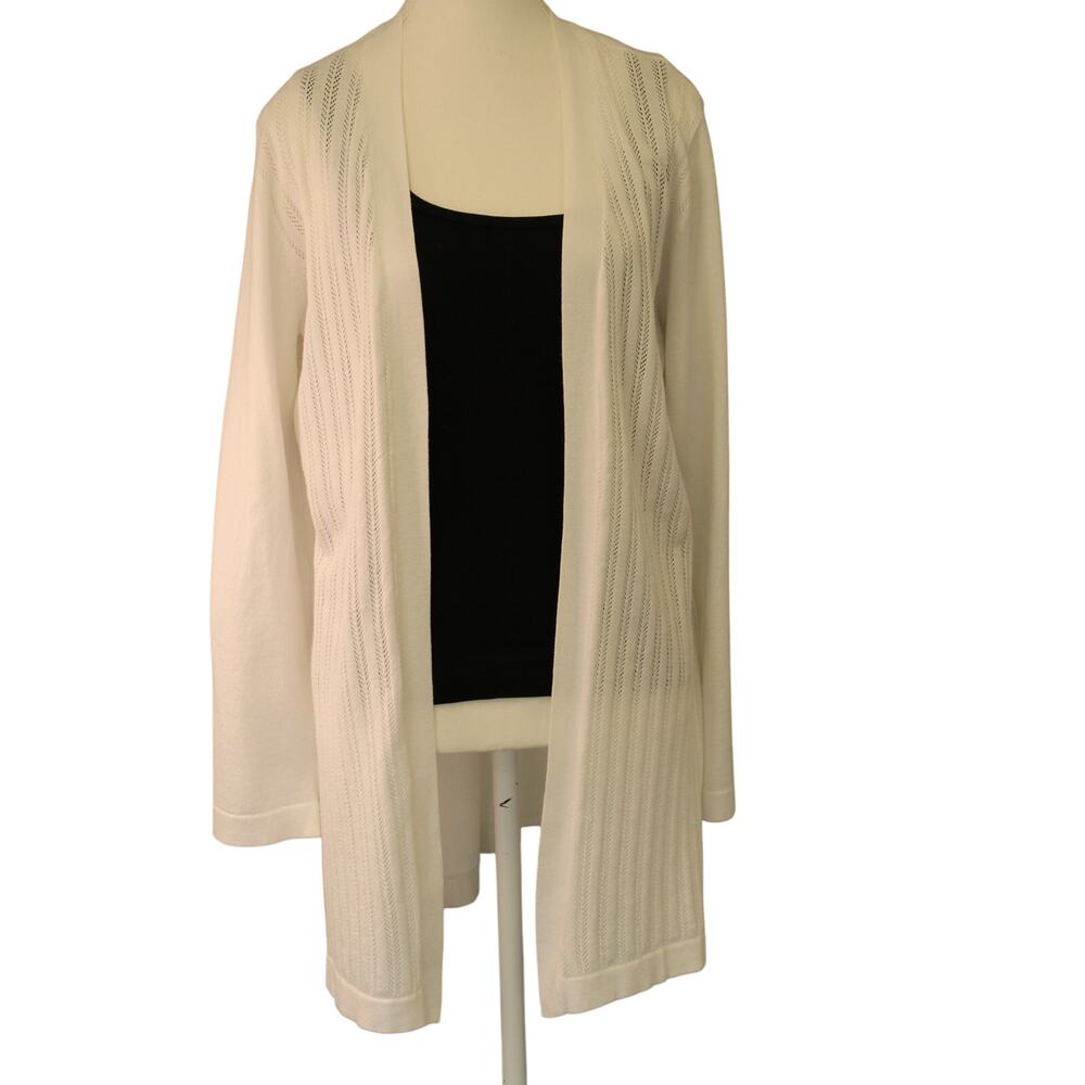 Karen Scott White Ribbed Knit Open Front Cardigan Sweater Size Large Very Good
